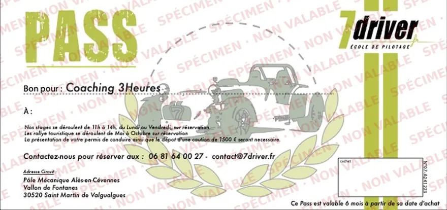 Spécimen de Pass 7'Driver nominatif : Coaching 3 heures